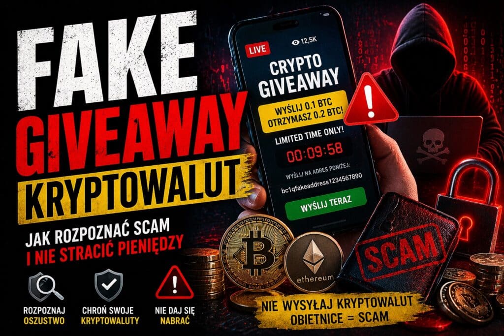 Fake giveaway kryptowalut – przykład oszustwa polegającego na obietnicy podwojenia kryptowalut po wysłaniu środków na adres scammera
