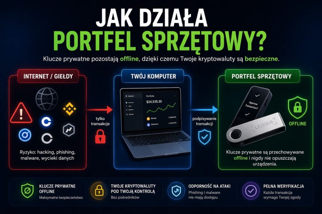 Jak działa portfel sprzętowy kryptowalut – hardware wallet przechowuje klucze prywatne offline i podpisuje transakcje bez ujawniania kluczy komputerowi