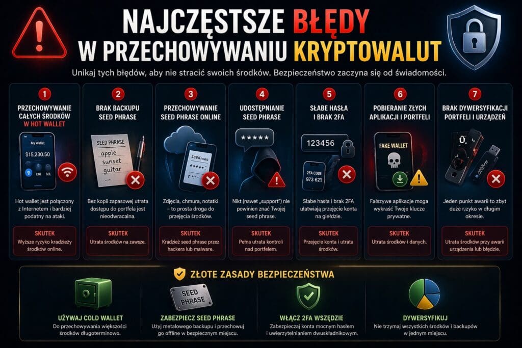 najczęstsze błędy przechowywania kryptowalut bezpieczeństwo portfeli krypto