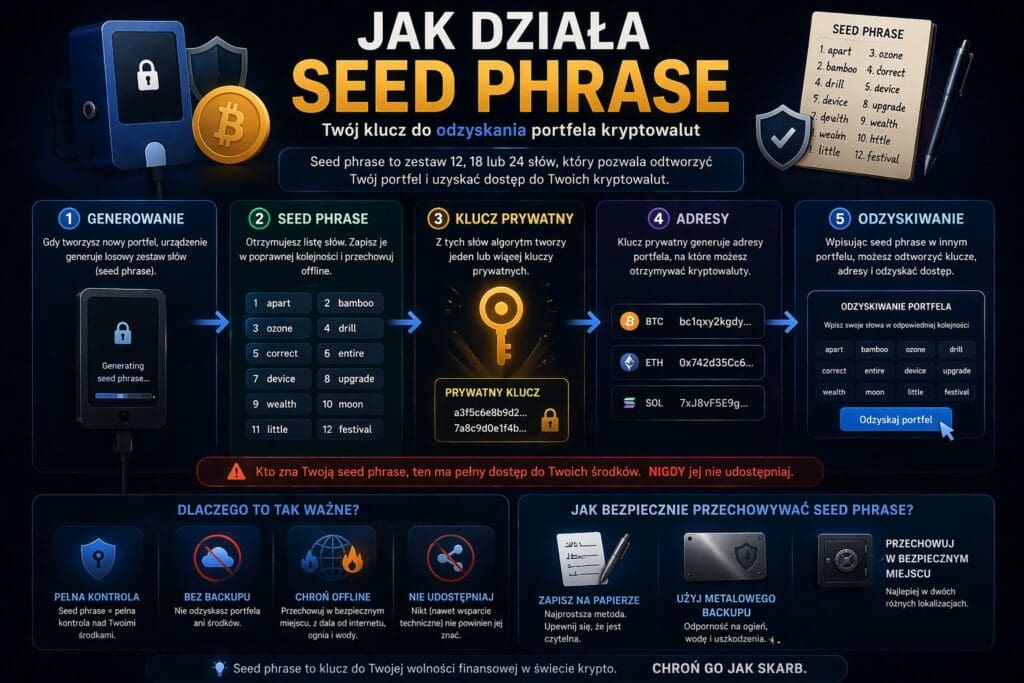 Seed phrase – jak działa odzyskiwanie portfela kryptowalut i dlaczego trzeba ją przechowywać offline