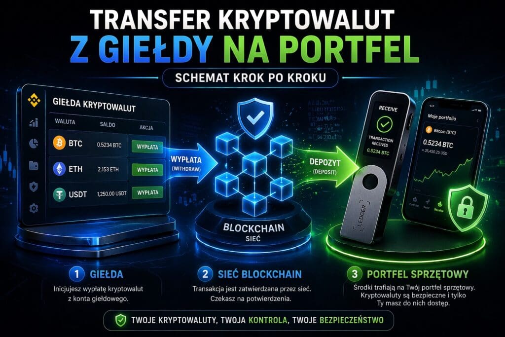transfer kryptowalut z giełdy na portfel sprzętowy schemat