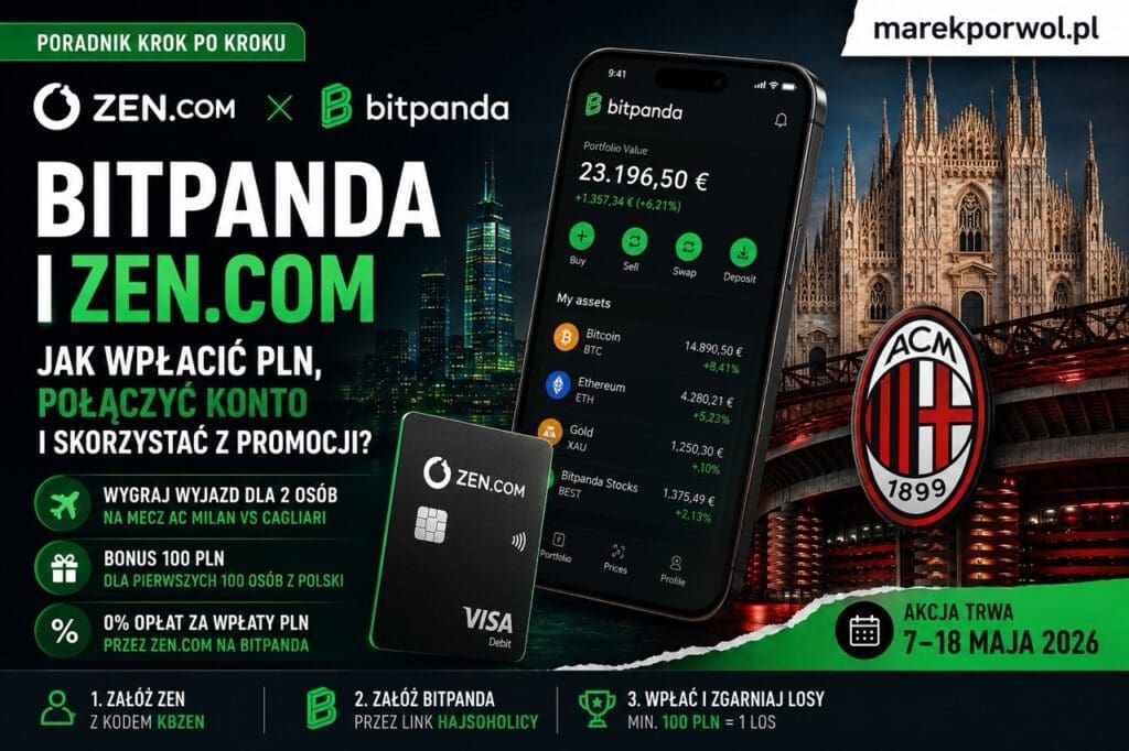Bitpanda i ZEN.COM, poradnik jak wpłacić PLN, połączyć konto i skorzystać z promocji z wyjazdem na mecz AC Milan.