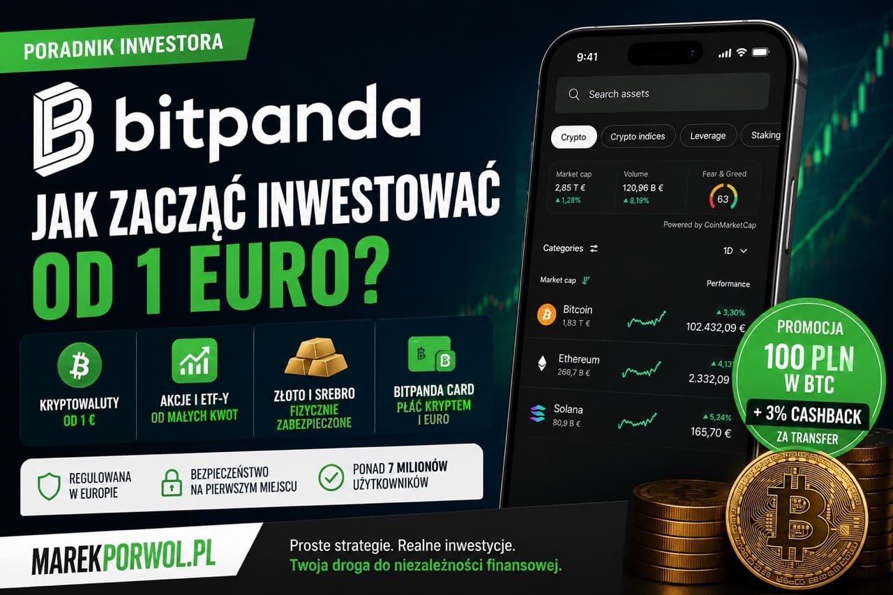 Bitpanda Polska 2026. Jak zacząć inwestować od 1 euro w kryptowaluty, akcje, ETF-y i metale szlachetne. Opinie oraz promocja 100 PLN w BTC.